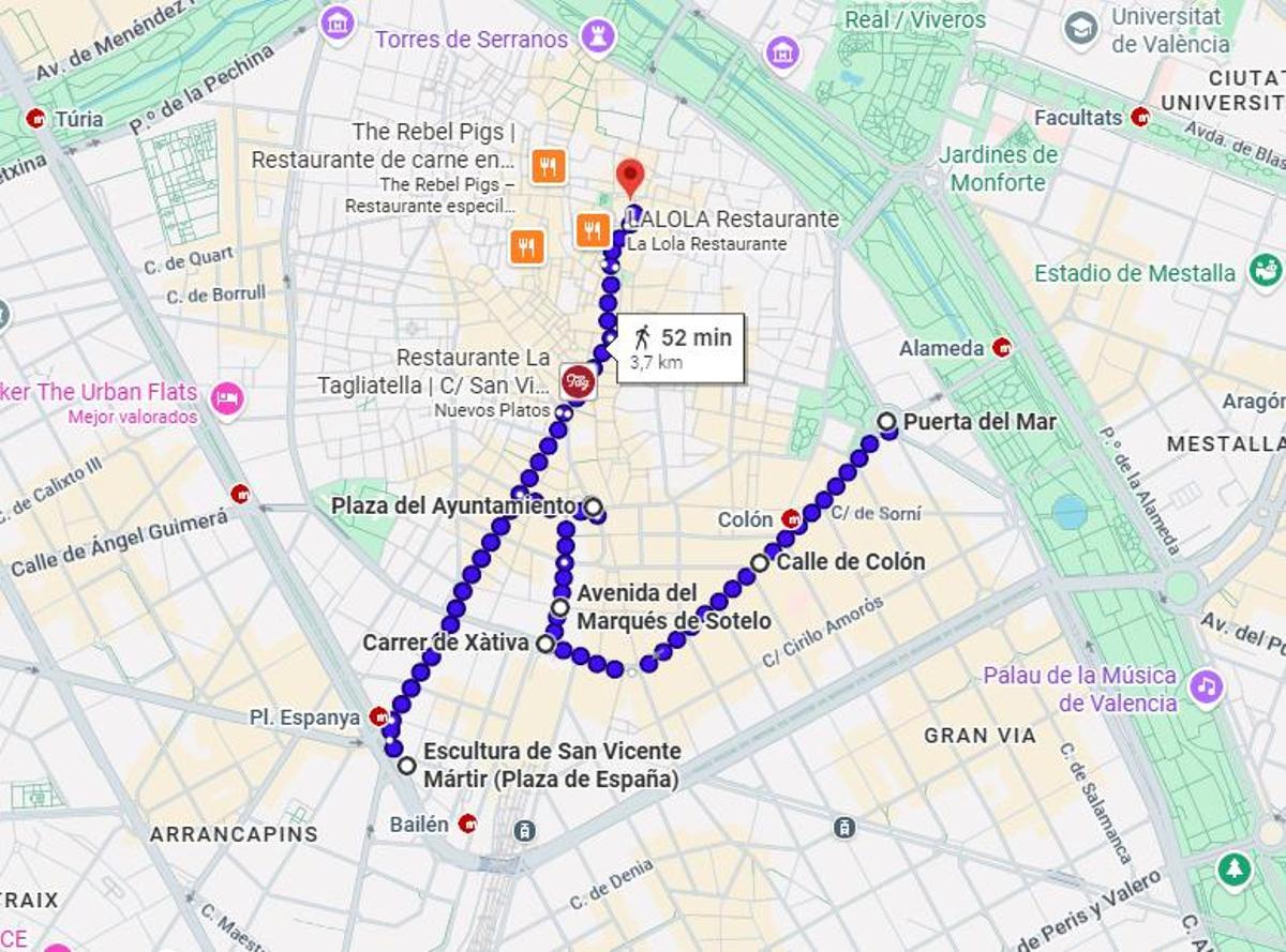 Recorrido de la marcha de la Coordinadora Feminista de València