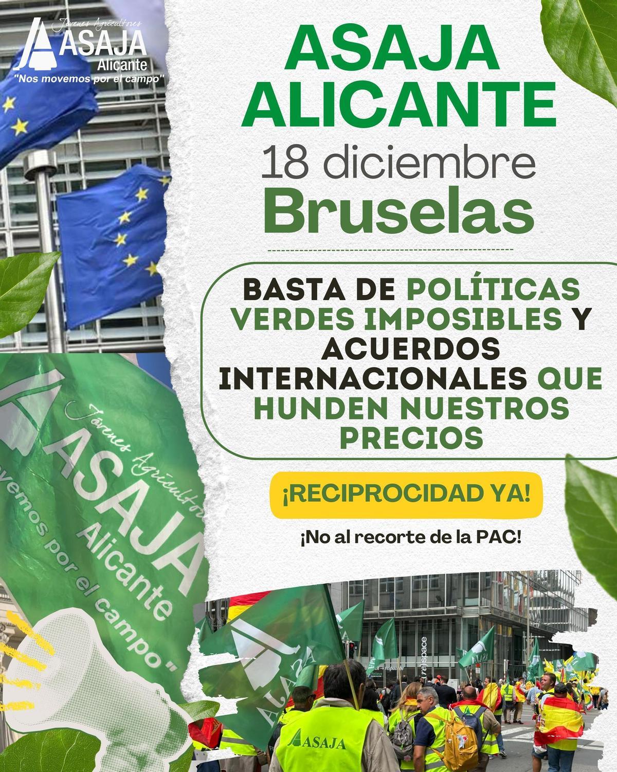 La convocatoria para la protesta en Bruselas.