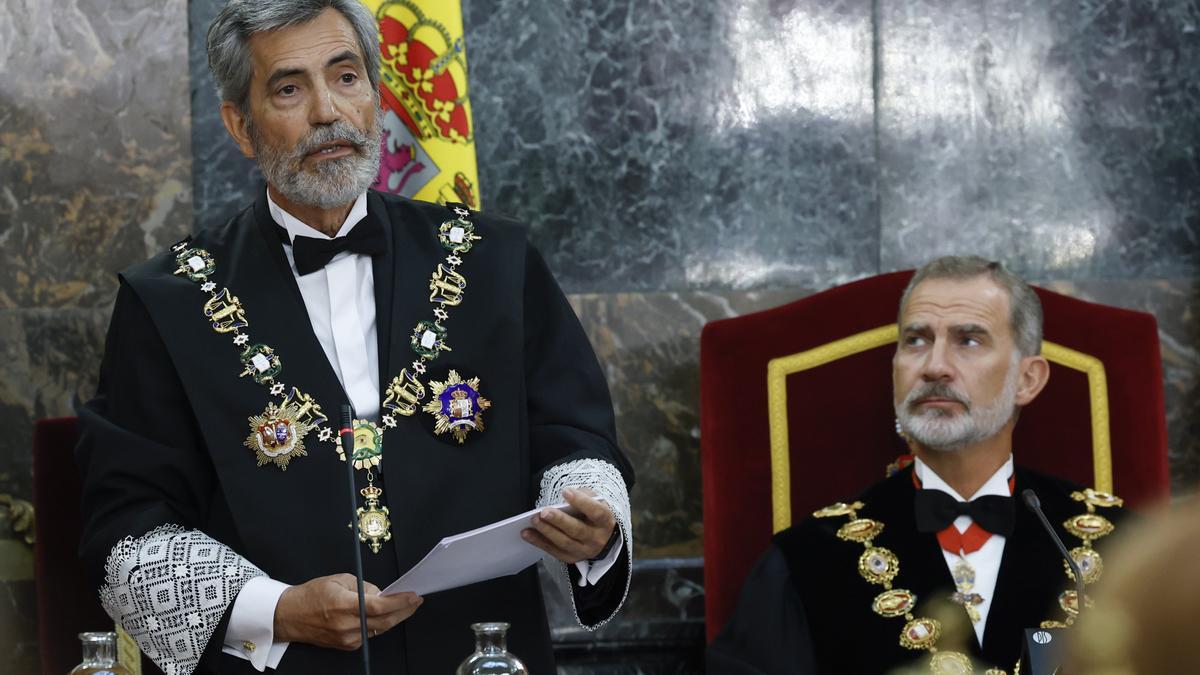 El president del CGPJ, Carlos Lesmes, a l&#039;acte d&#039;obertura de l&#039;any judicial amb el rei Felip VI de la setmana passada