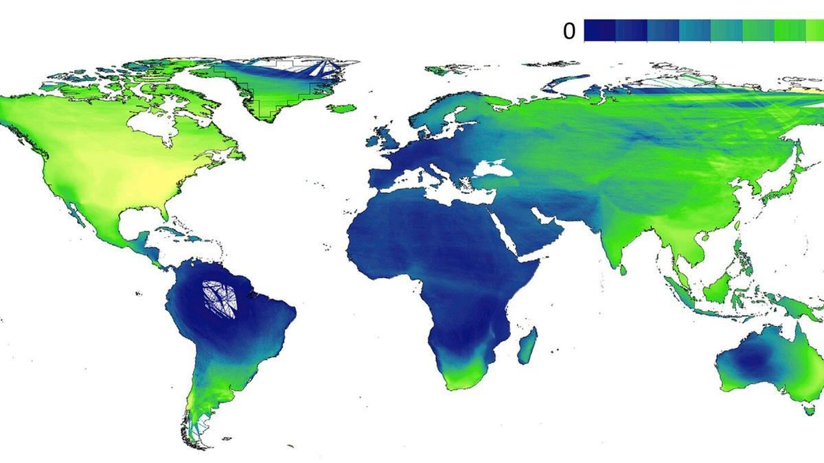 Mapa mundial de la subrepresentación de insectos en las áreas protegidas. El amarillo indica las zonas en las que no figuran la conservación de insectos.