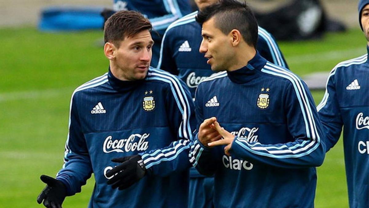 Messi y Agüero, en un entrenamiento con Argentina