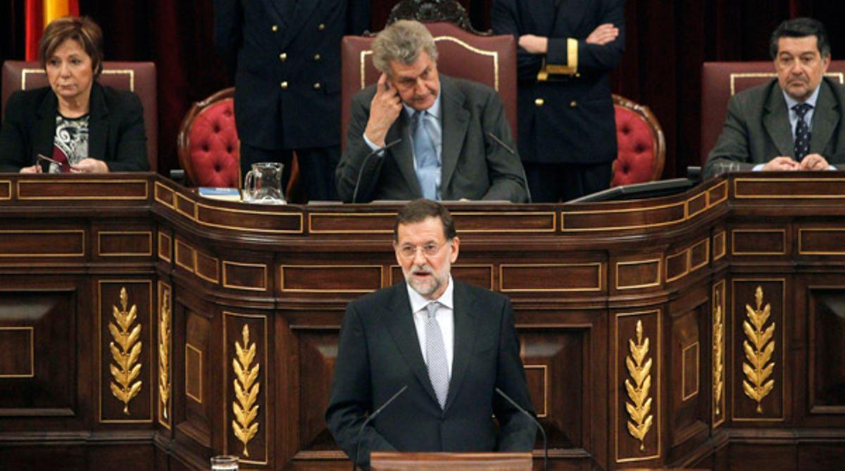 Rajoy durant el seu discurs en la sessió, aquest dilluns, de la seva investidura com a president del Govern, en què ha exposat els detalls de l’acció que pretén portar a terme al capdavant de l’Executiu.