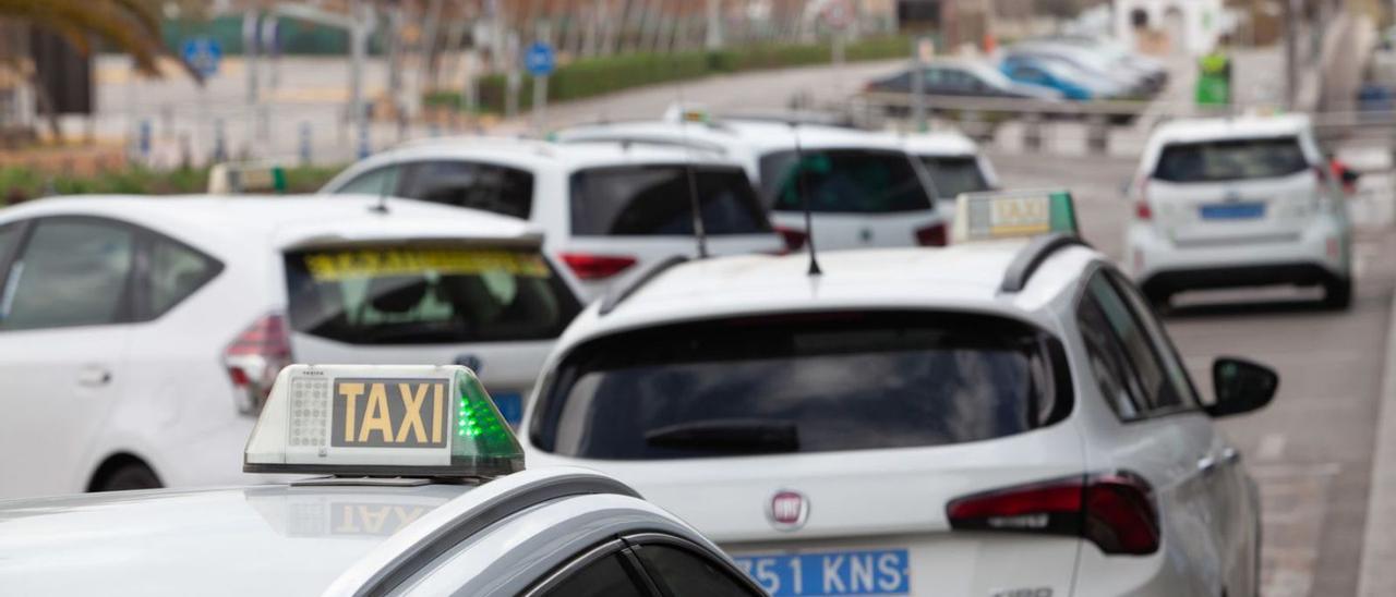 Un grupo de taxis en el aeropuerto de Sant Josep.