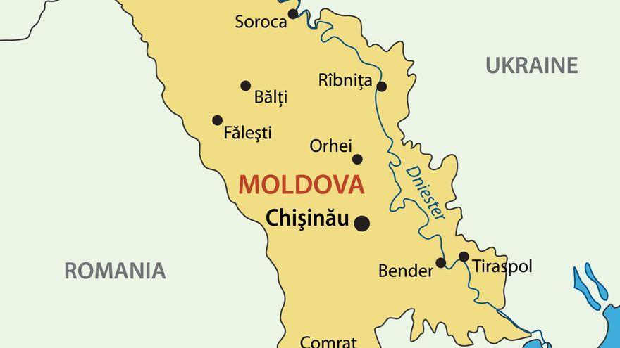 Mapa de Moldavia: Transdniestria es la franja situada al este del río Dniester.