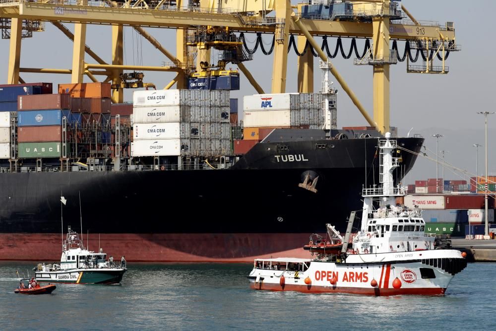 Llegada del barco Open Arms al puerto de Barcelona