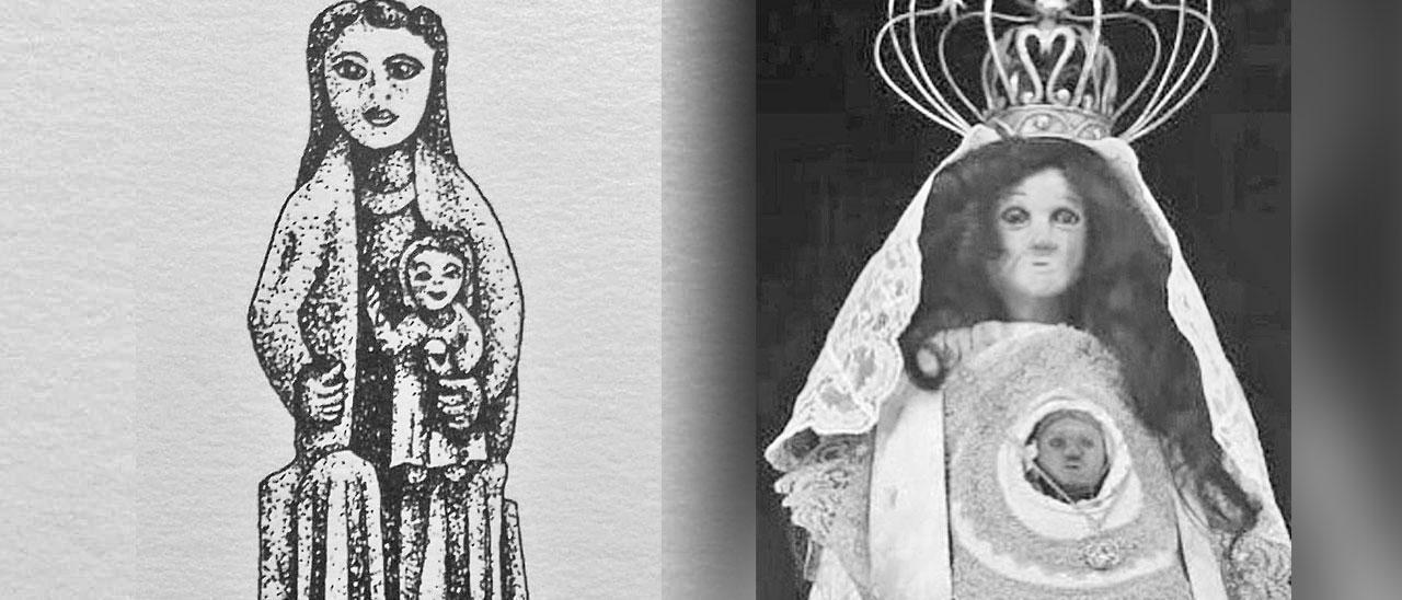 Apariencia original de la Virgen de Chamorro, del siglo XII, y su imagen actual.