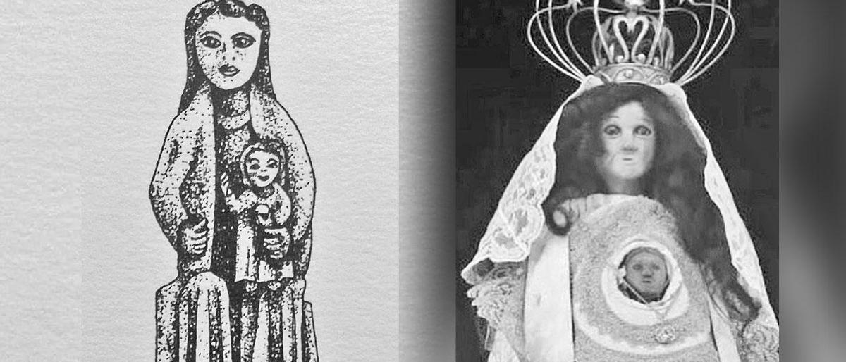 Apariencia original de la Virgen de Chamorro, del siglo XII, y su imagen actual.