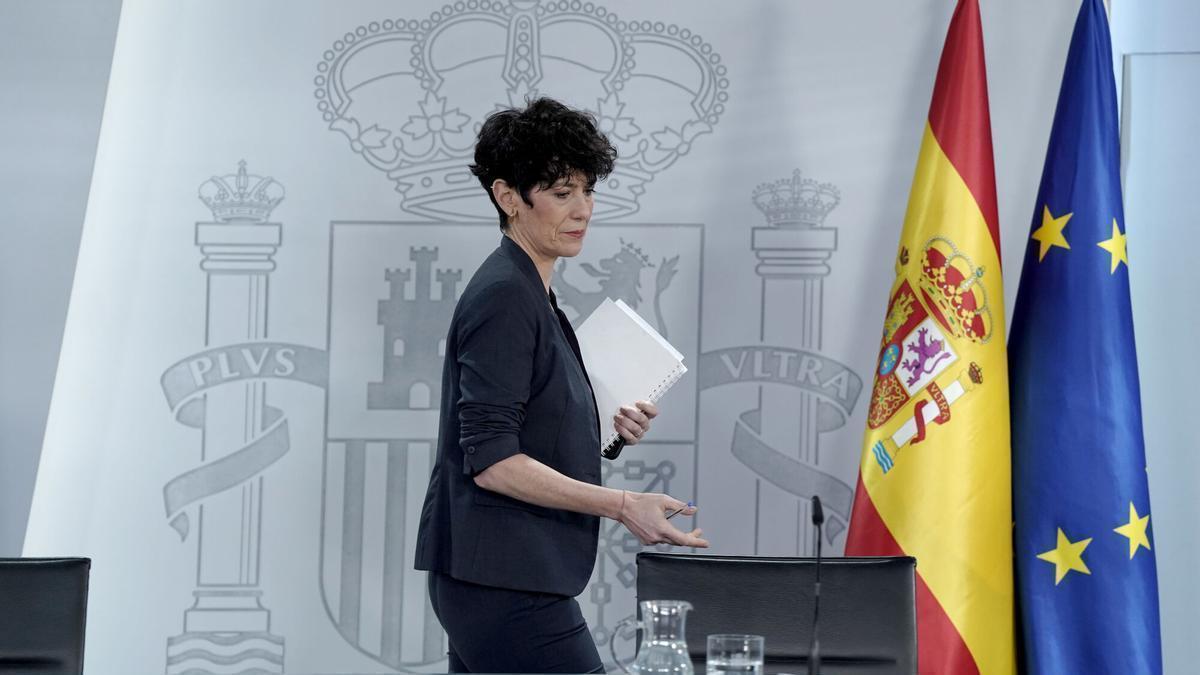 La ministra portaveu, Elma Saiz la seva compareixença aquest dimarts després del Consell de Ministres.