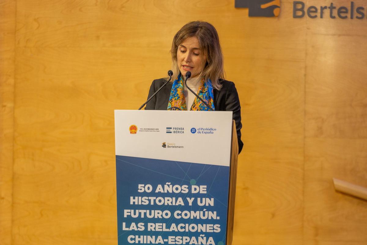 Ainhoa Moll, adjunta a la Presidencia y directora editorial de Prensa Ibérica, durante su intervención en el encuentro celebrado en el Espacio Bertelsmann de Madrid.