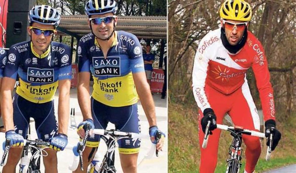 Contador y Benjamín Noval, a la izquierda, y a la derecha, Dani Navarro subiendo un puerto.