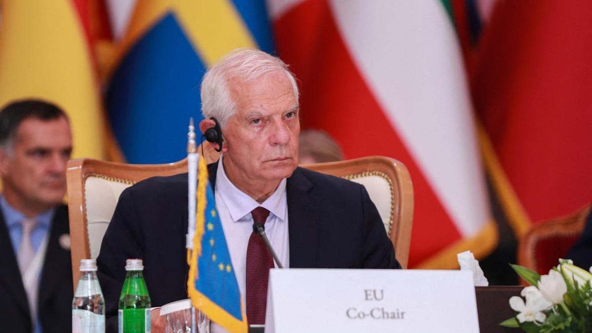 El alto representante de Asuntos Exteriores y Política de Seguridad de la UE, Josep Borrell, este martes durante la reunión entre los Veintisiete y los países del Golfo.