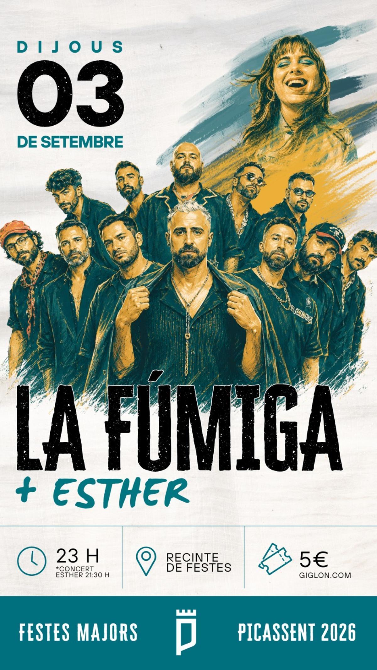 La Fúmica y Esther actuarán el 3 de septiembre en las fiestas de Picassent.
