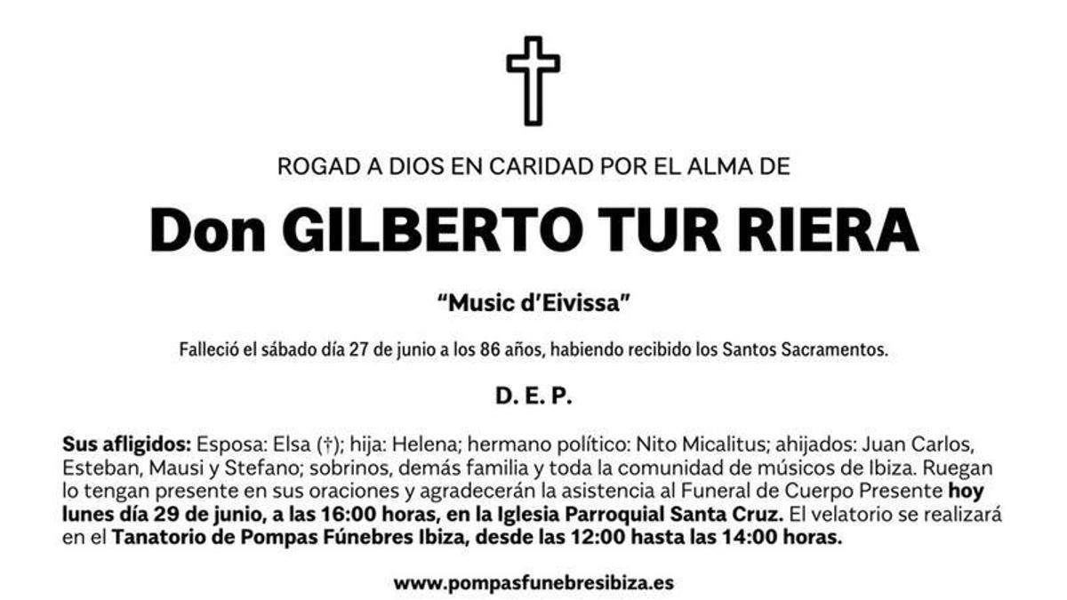Esquela Gilberto Tur Riera