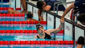 Marta Fernández, medalla de plata en la final de los 100 m libre S3. Paris La Defense Arena. Juegos Paralímpicos París 2024.