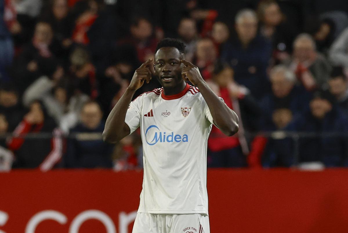 Akor Adams, durante el Sevilla FC-Athletic Club de LaLiga EA Sports