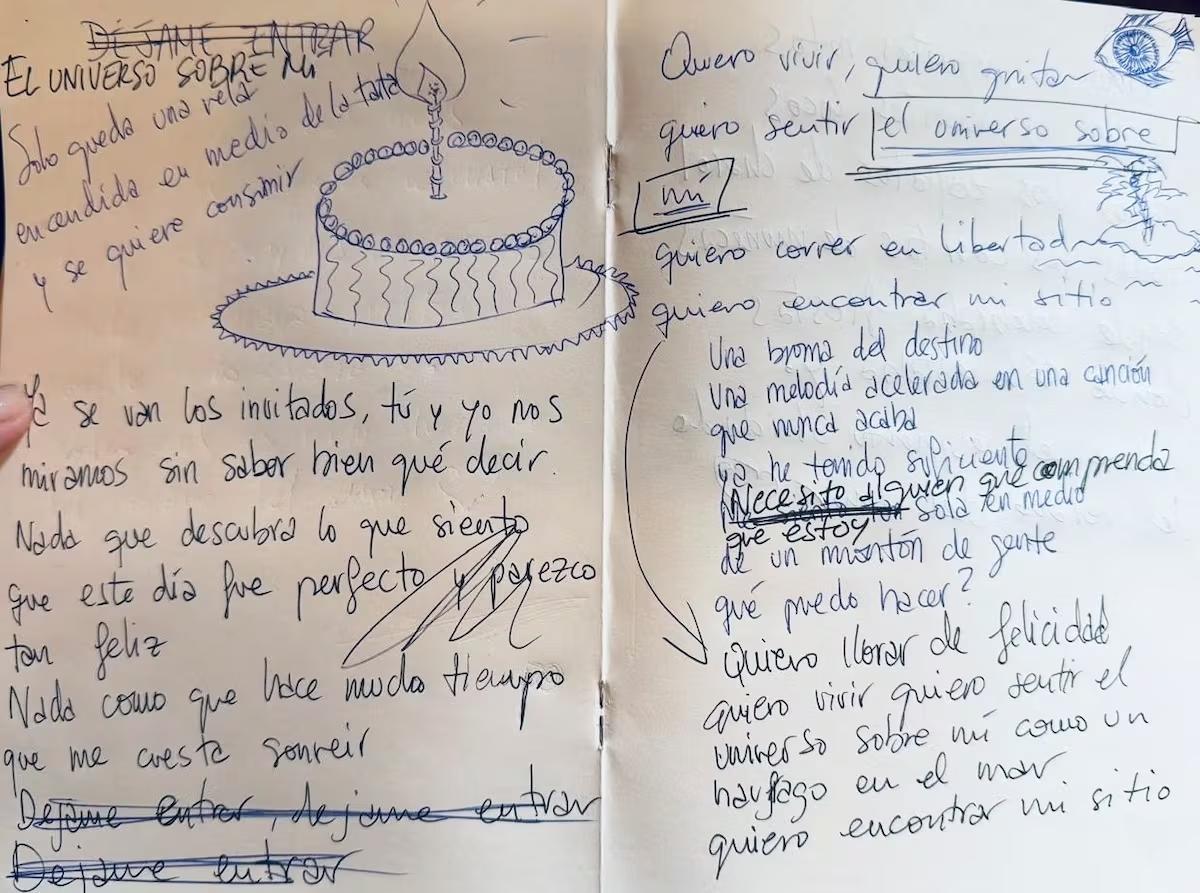 El manuscrito de 'El universo sobre mí', de Amaral.