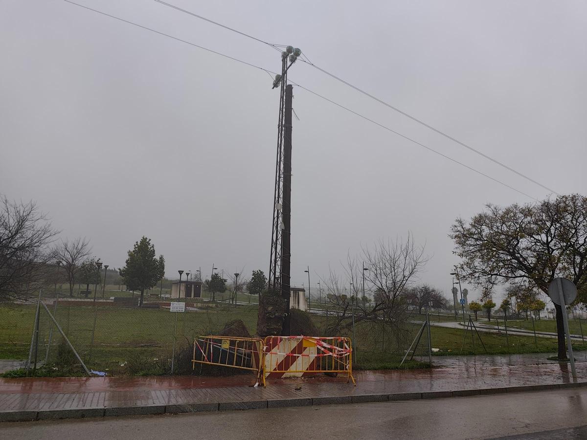 Torreta de la luz afectada por el temporal en Lucena.