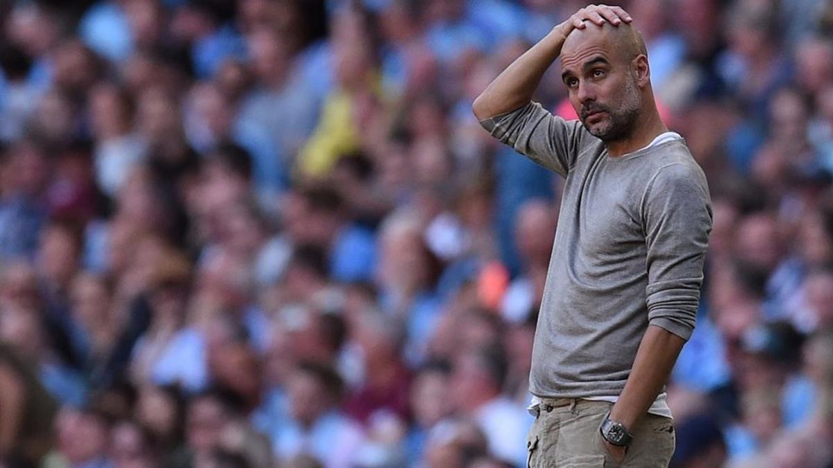 Pep Guardiola, durante la goleada al Watford, la mayor de la historia del Manchester City.