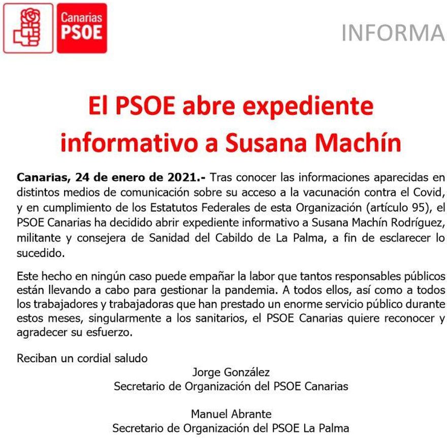 El PSOE abre expediente a Susana Machín por vacunarse sin permiso de Sanidad