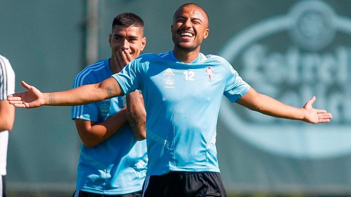 Rafinha en  un entrenamiento del Celta en A Madroa