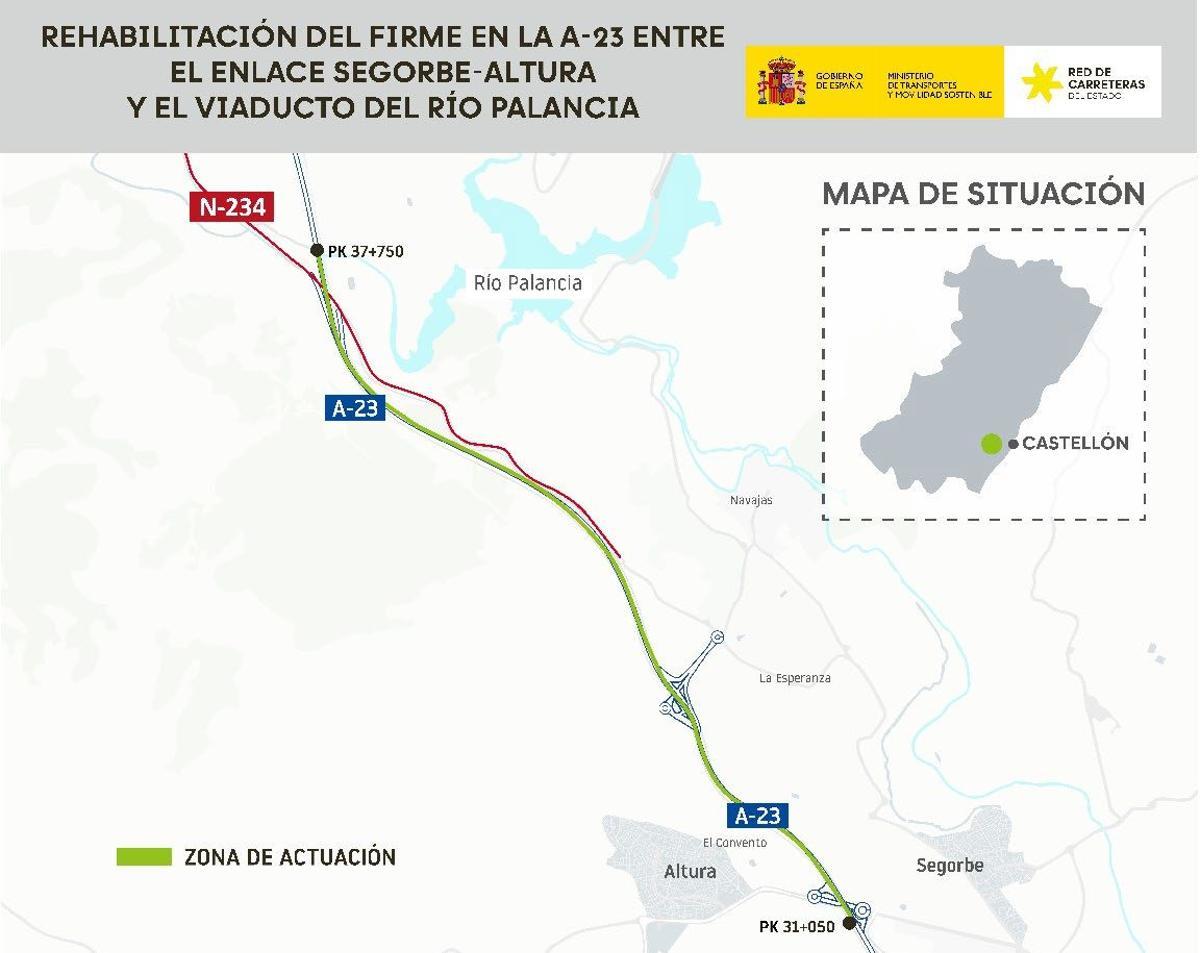 Mapa donde está marcado el tramo en el que actuará el Ministerio de Transportes y Movilidad.