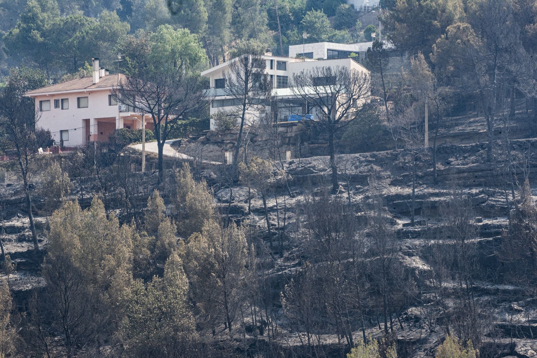 Afectació per l'incendi a la urbanització de les Brucardes