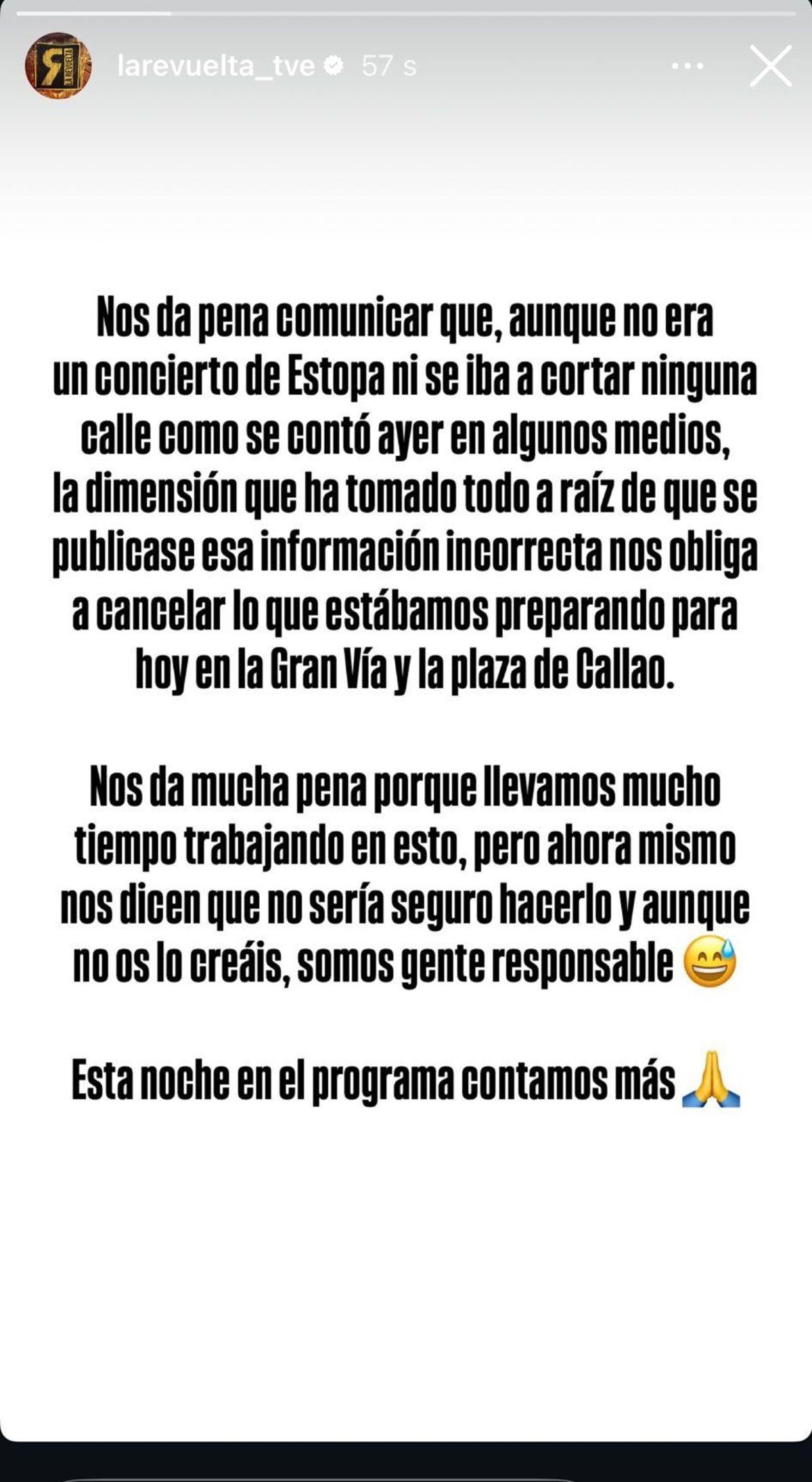 'Story' de La Revuelta en Instagram.