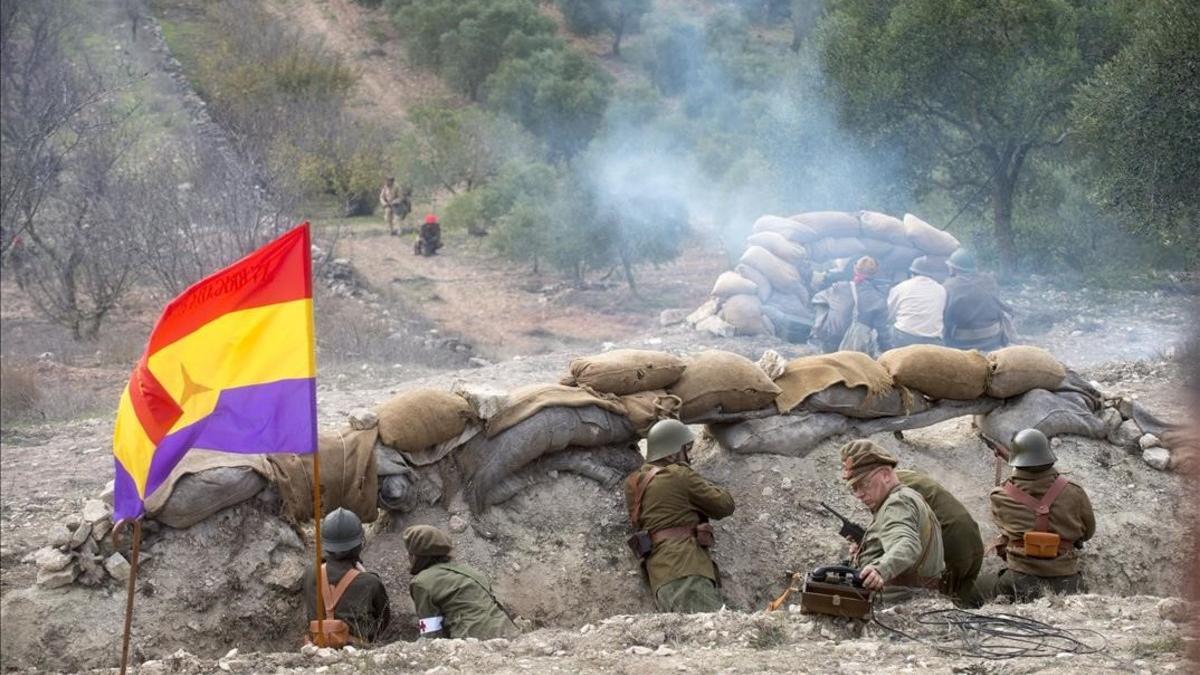 Recreación del ataque franquista a las fortificaciones de la Serra de la Fatarella