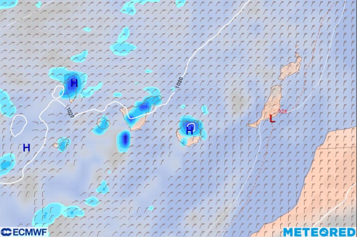 Mapa de la previsión del tiempo para este miércoles en Canarias