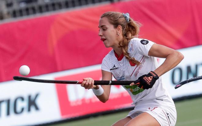 Cristina Guinea de España en acción durante el partido del Eurohockey 2019 de hockey hierba entre España y los Países Bajos en Amberes, Bélgica.