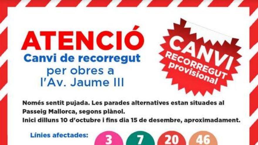 Cambios en la circulación por obras en Jaume III y plaza Rey Joan Carles I