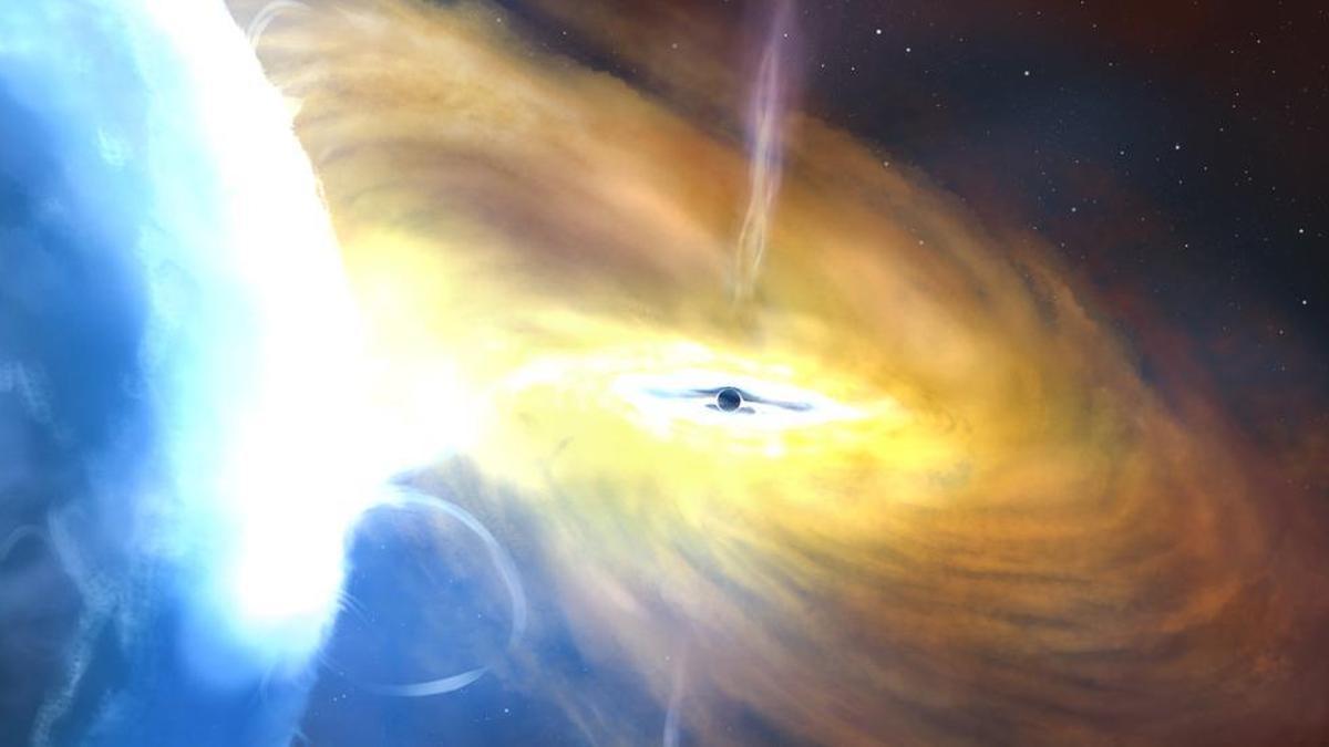 Impresión artística de la acumulación de un agujero negro.