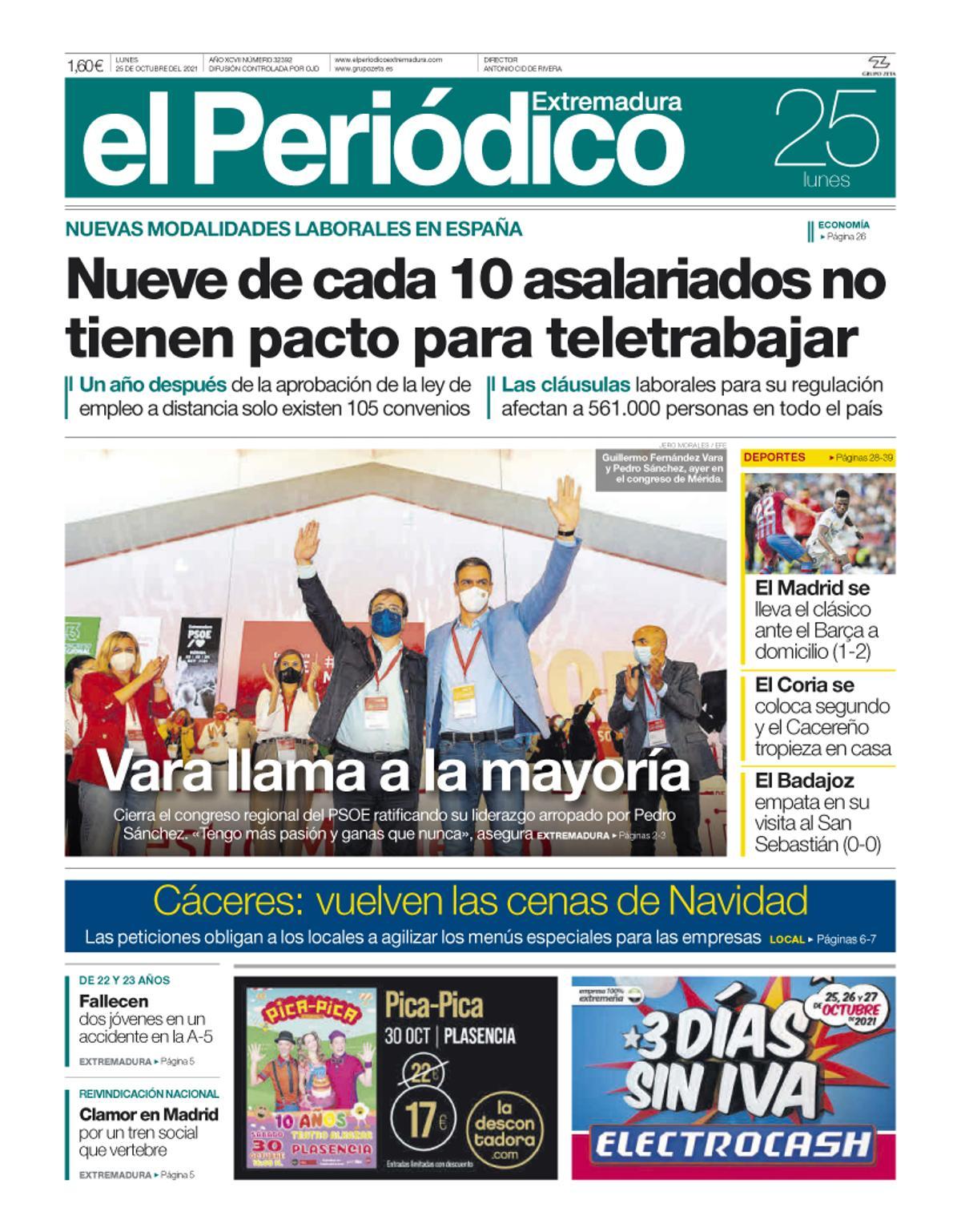 Consulta la portada correspondiente al día 25 de octubre del 2021