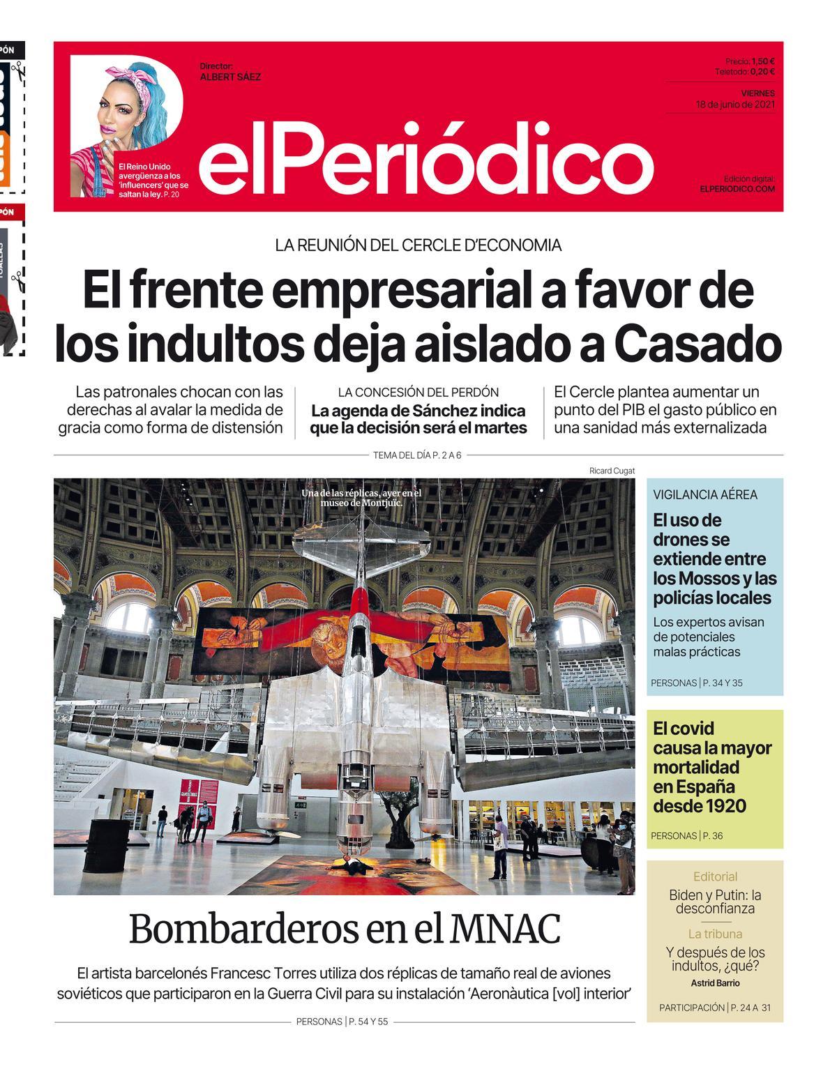 La portada d’EL PERIÓDICO del 18 de juny del 2021