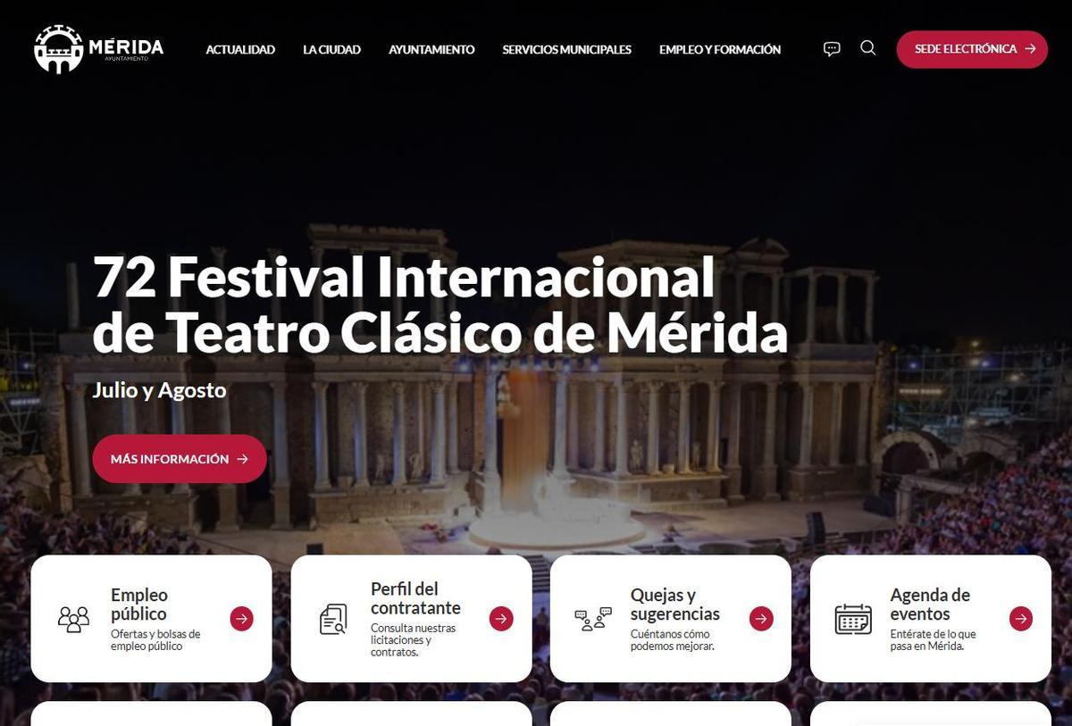 Captura de pantalla de la página web del Ayuntamiento de Mérida