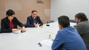 Junqueras brinda  a Foment el model de finançament