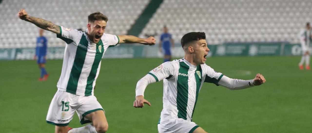 Luismi y Nahuel, autores de los goles en la última victoria del Córdoba CF ante el Linares Deportivo.