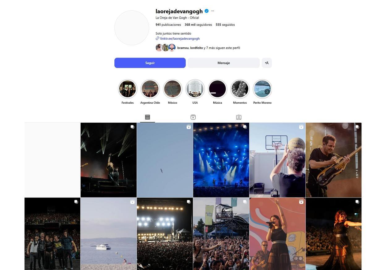 Perfil de instagram de La Oreja de Van Gogh