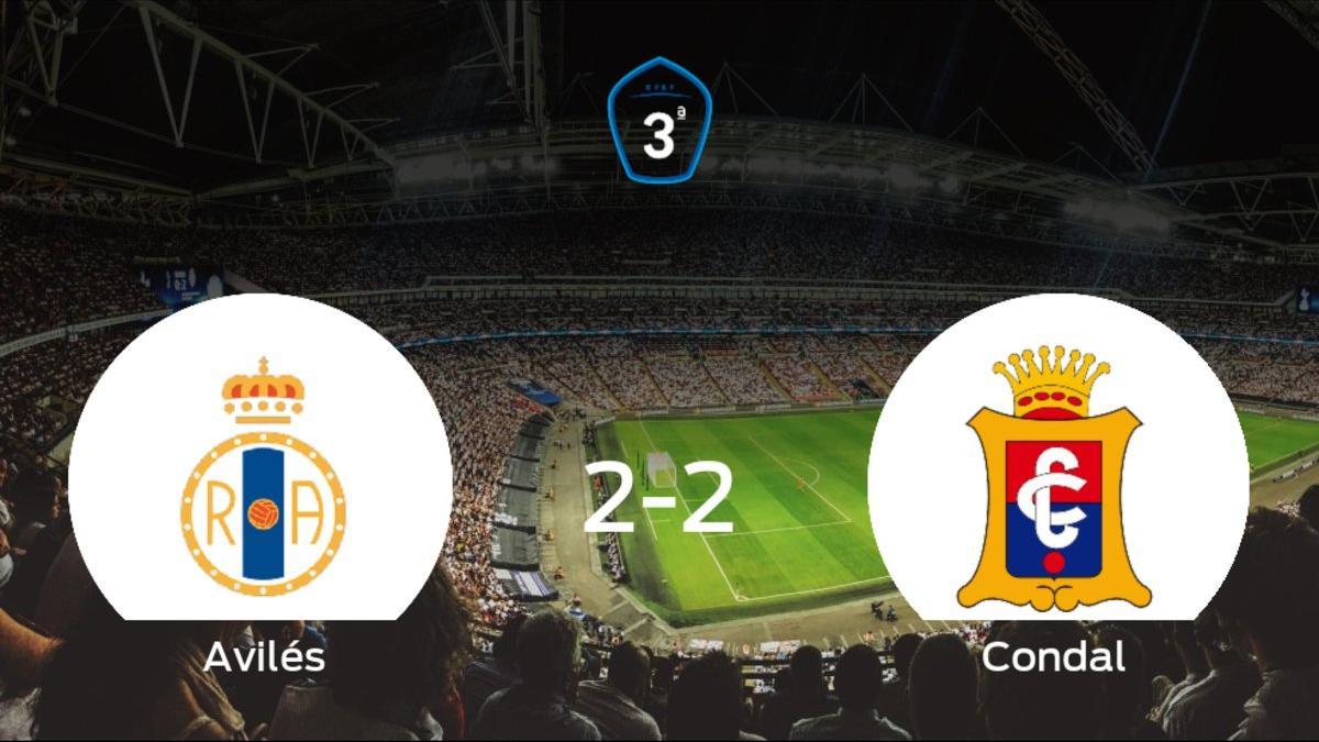 El Real Avilés y el Condal se reparten los puntos en el Román Suárez Puerta (2-2)