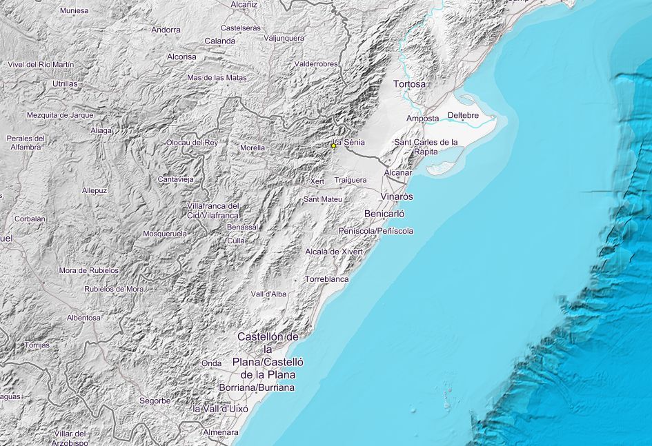 En amarillo, localización exacta del terremoto.