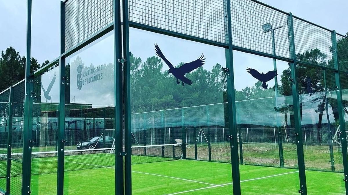 Pista de pádel de Alcañices con los vinilos anticolisión de aves