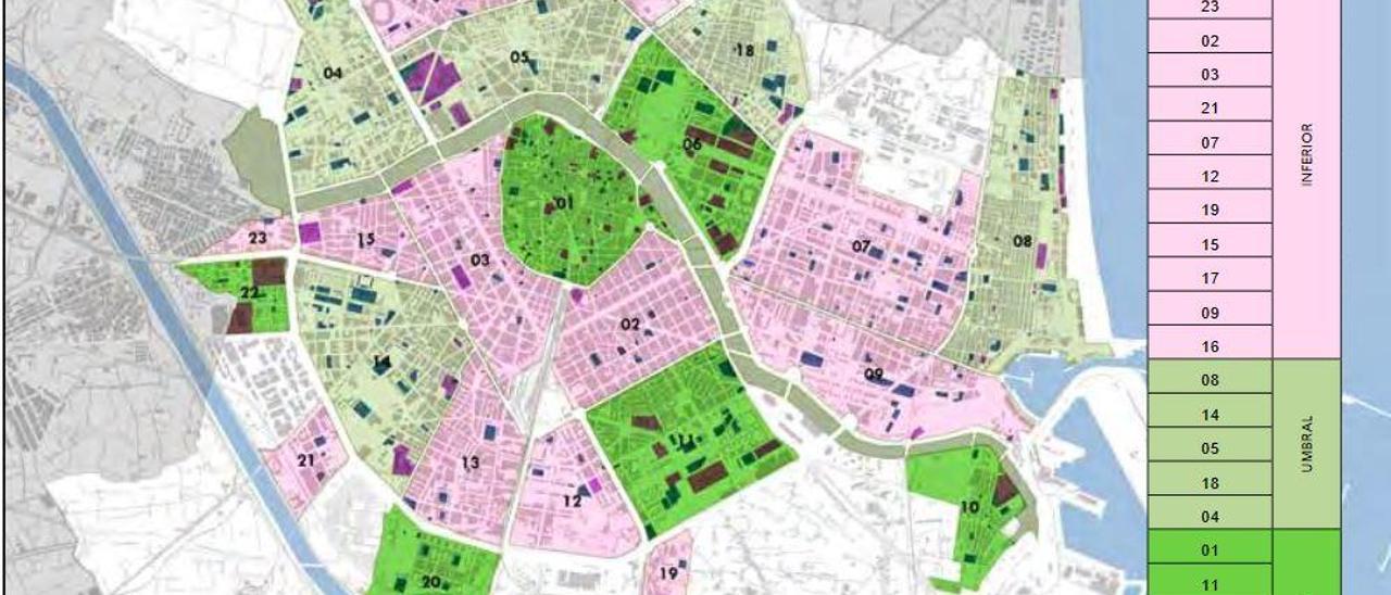 Mapa del estudio de calidad de los barrios con el nivel de dotaciones por distrito.