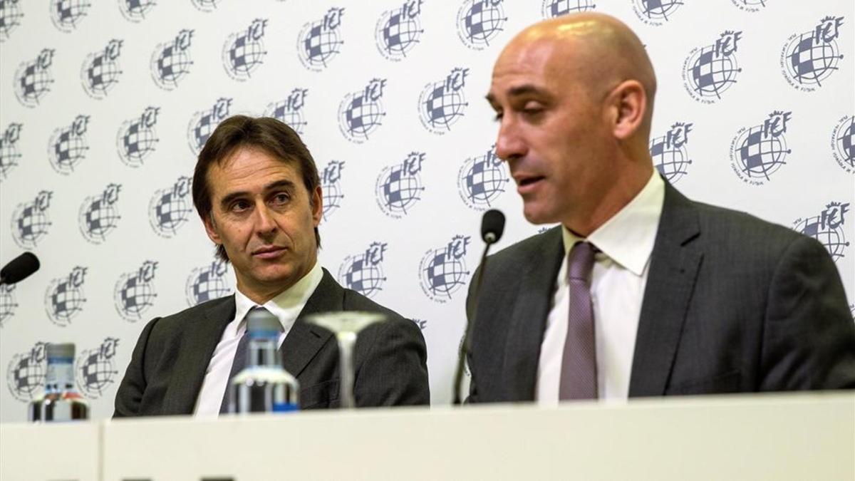Rubiales y Lopetegui, en el anuncio de la renovación del seleccionador español hasta 2020