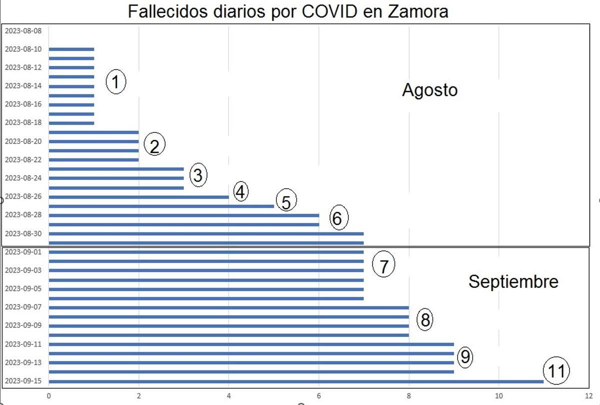 Fallecidos diarios desde agosto en Zamora por COVID