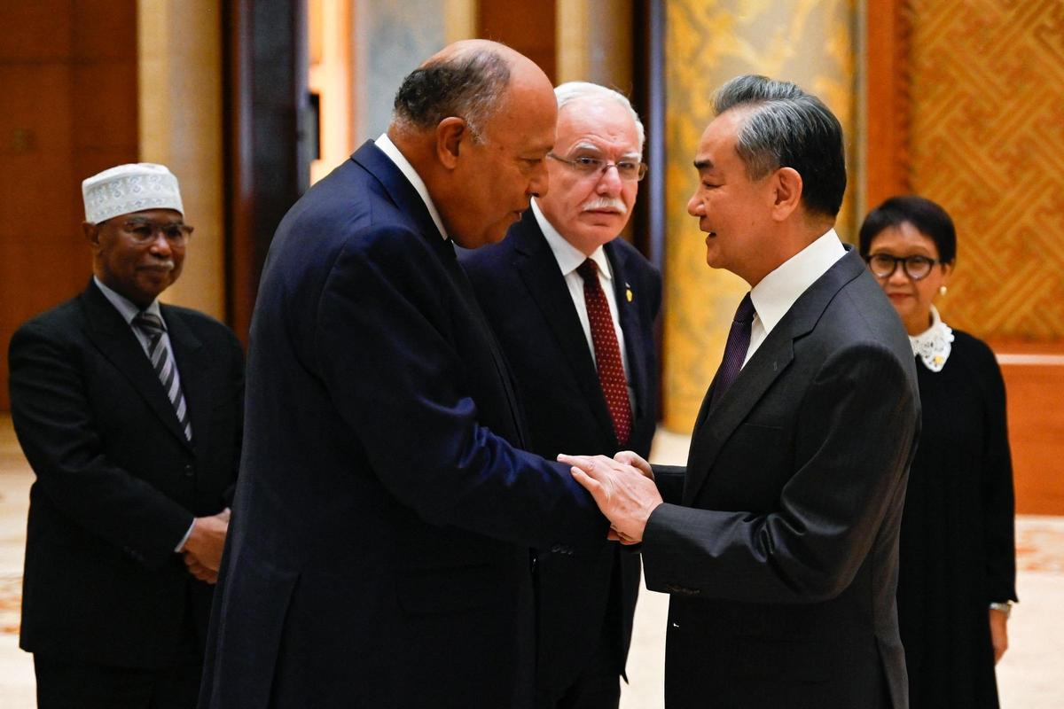 El Ministro de Relaciones Exteriores de China, Wang Yi, le da la mano al Ministro de Relaciones Exteriores de Egipto, Sameh Shoukry. El Ministro de Relaciones Exteriores de China, Wang Yi, le da la mano al Ministro de Relaciones Exteriores de Egipto, Sameh Shoukry.
