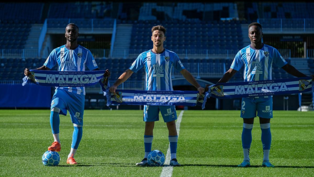 El Málaga CF presenta a Junior, Appiah y Delmás
