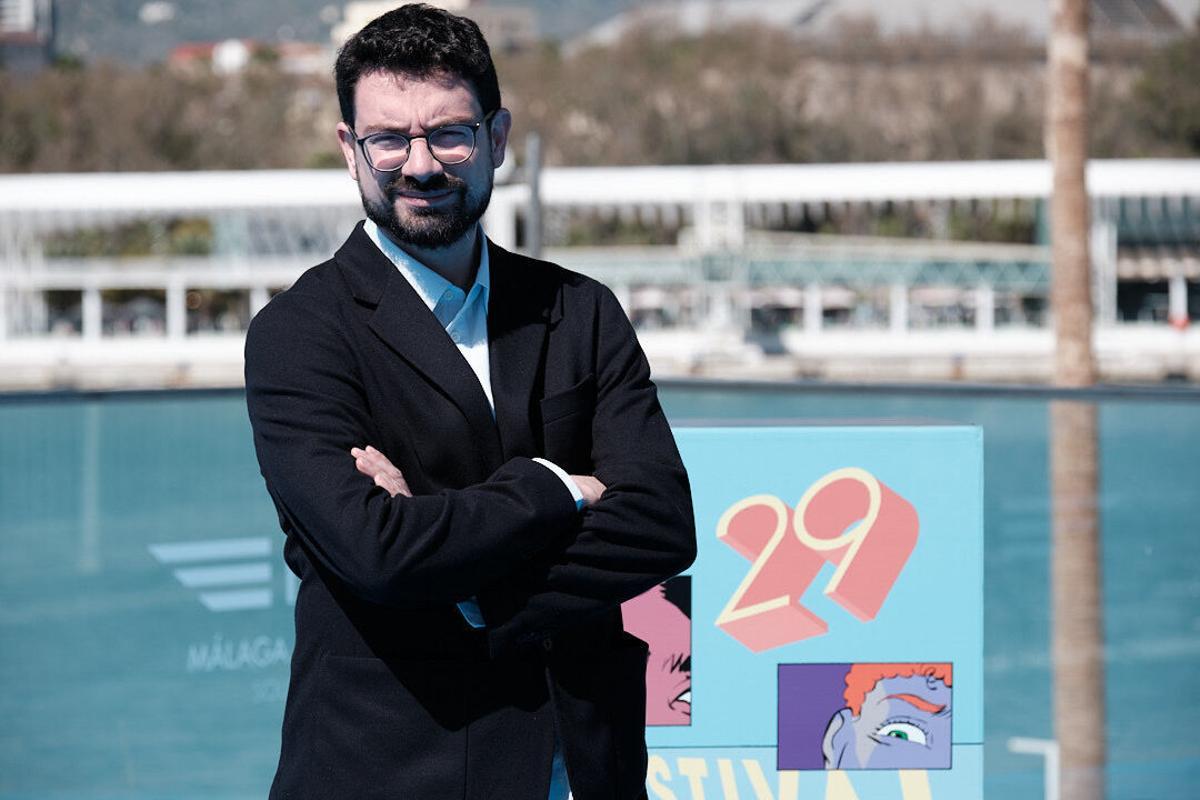 Presentación de 'Pizza Movies' en el Festival de Málaga por parte del guionista y director Carlos Padial, Berto Romero, Judit Martín  y Bruna Cusí