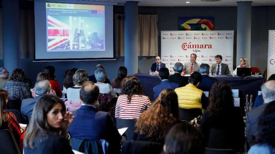 Participantes en las jornadas sobre el &quot;Brexit&quot; celebradas ayer en el Palacio de Congresos de Gijón.