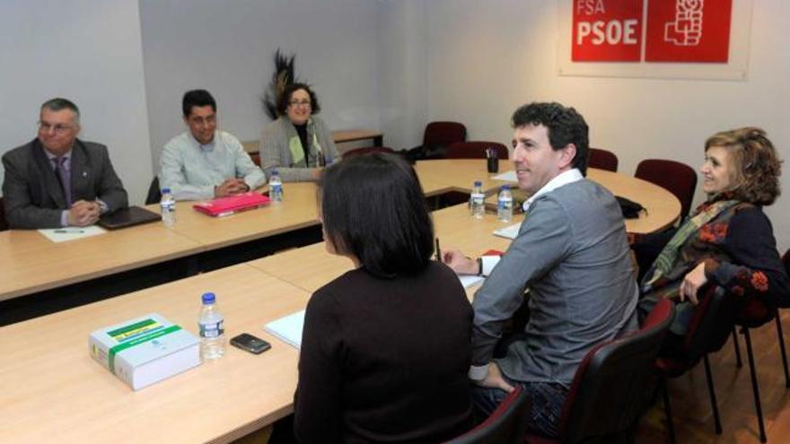 En primer término, Adriana Lastra (de espaldas), Jesús Gutiérrez y María Luisa Carcedo; enfrente, la delegación de UPyD, formada por Cristina Esteban , Armando Fernández y Francisco Javier Alexandre Hurlé.| nacho orejas