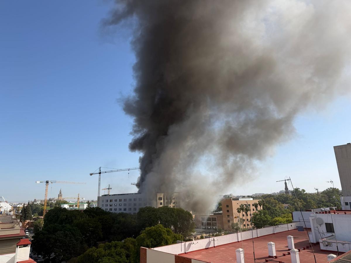 Un incendio en el entorno de Altadis junto al Puente de Los Remedios Un incendio en el entorno de Altadis junto al Puente de Los Remedios